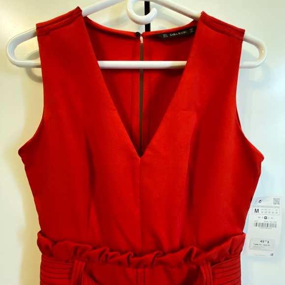 Zara Red Midi V Neck Dress - Picture 4 of 5